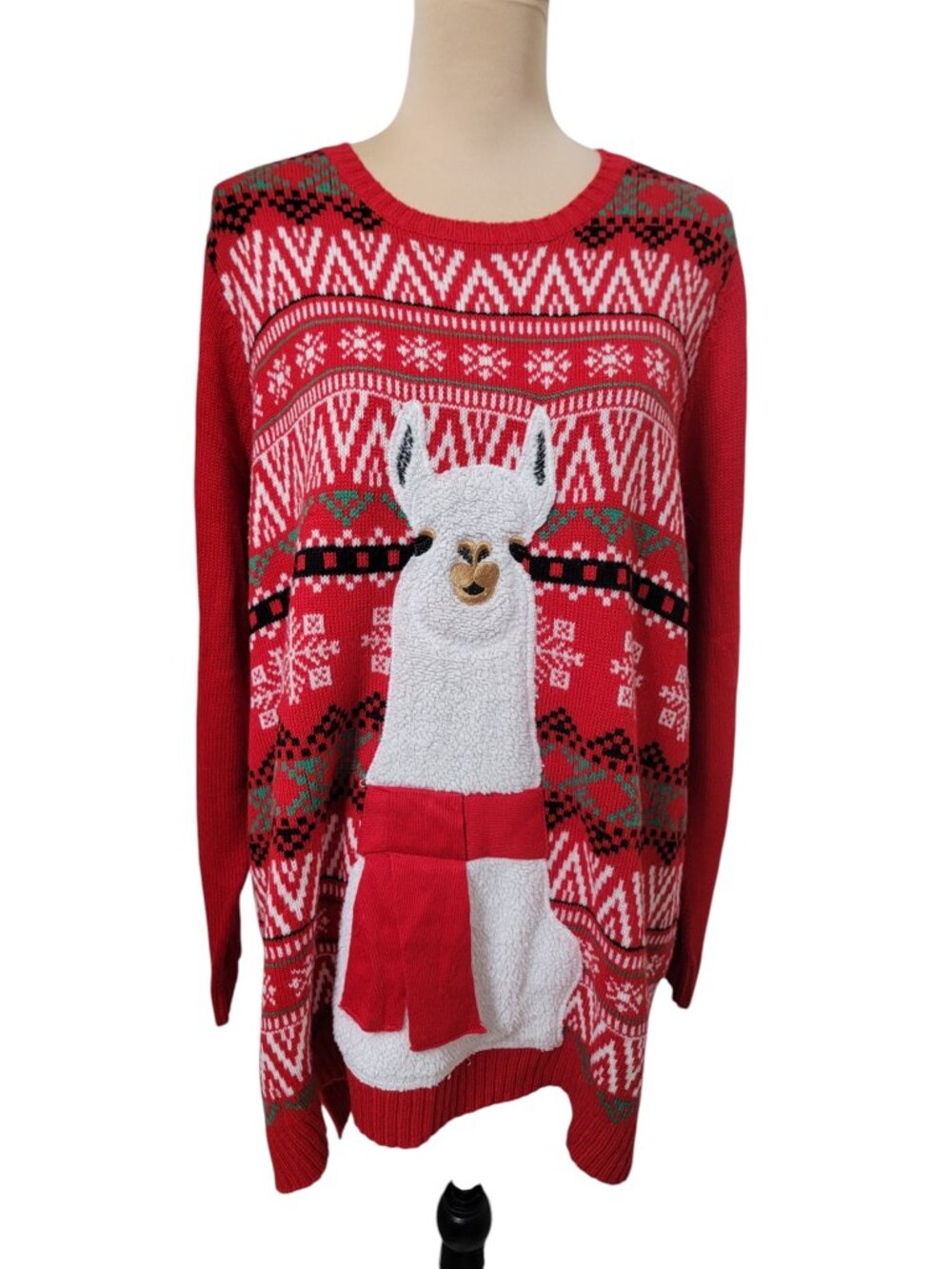 Holiday Time Size 3X Red Llama Holiday Ugly Christmas Sweater, Gently Used